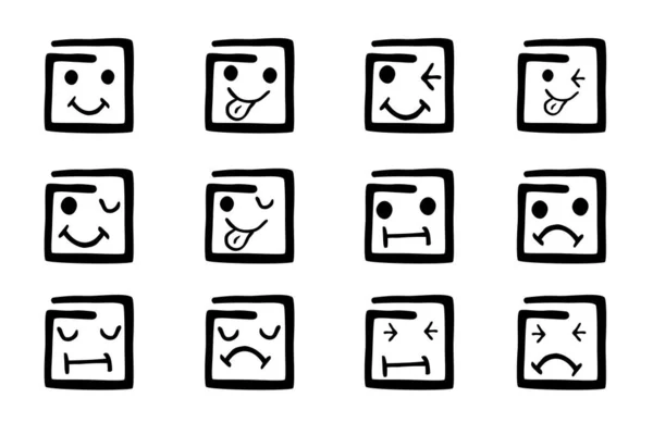 Einfache Vektorhandzeichnung Skizze Quadratische Emotion Set — Stockvektor