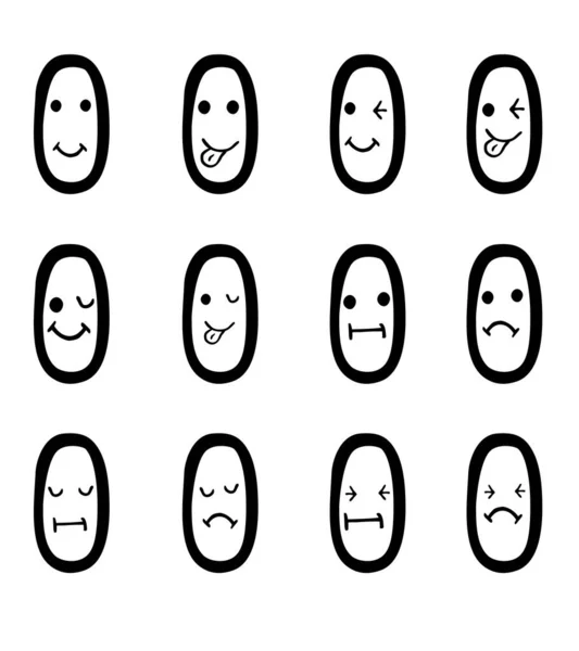 Einfache Vektor Handzeichnung Skizze Ovale Emotion Set — Stockvektor