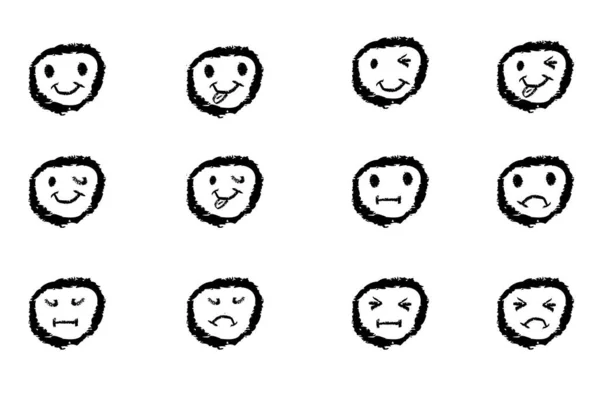 Eenvoudige Vector Crayon Handtekening Schets Cirkel Emotie Set — Stockvector