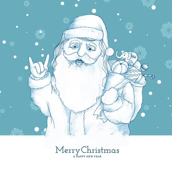 Joyeux Noël Festival Fond Couleur Bleue Avec Santa Claus Vecteur — Image vectorielle
