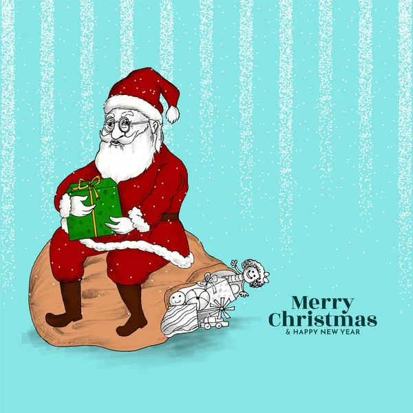 Joyeux Noël Festival Fond Bleu Doux Avec Santa Claus Vecteur — Image vectorielle