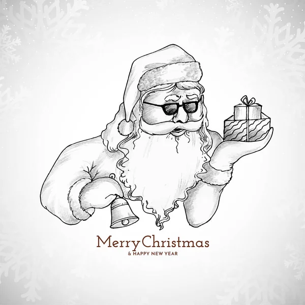 Veselé Vánoce Festival Blahopřání Santa Claus Držení Dárek Vektor — Stockový vektor