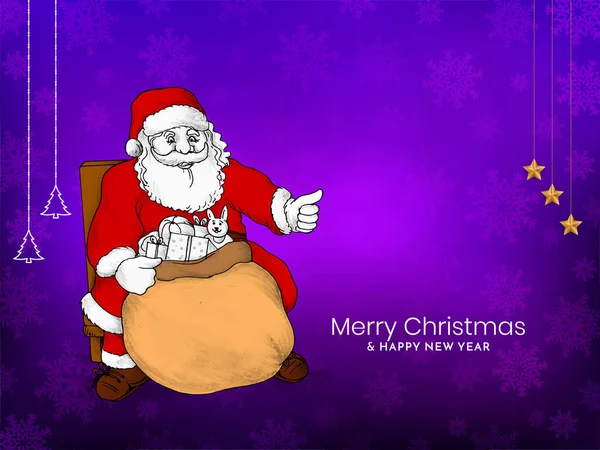 Merry Christmas Festival Violet Background Santa Claus Vector — Stock Vector