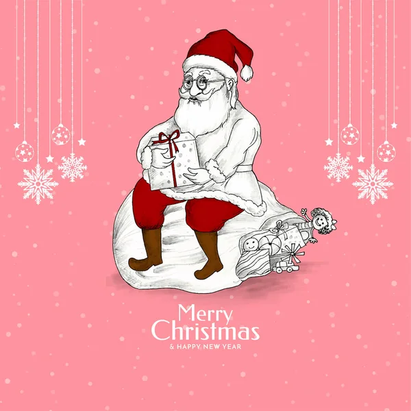 Veselé Vánoce Festival Měkké Růžové Pozadí Santa Claus Design Vektor — Stockový vektor