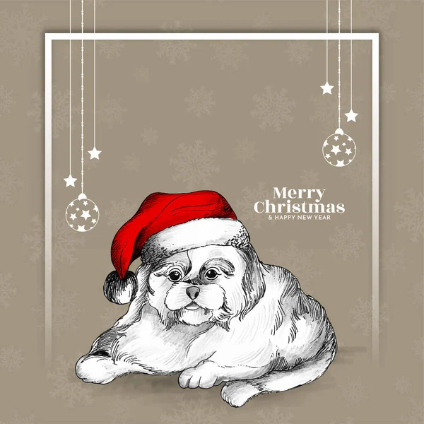 Frohe Weihnachten Festival Hintergrund Mit Niedlichen Hund Design Vektor — Stockvektor