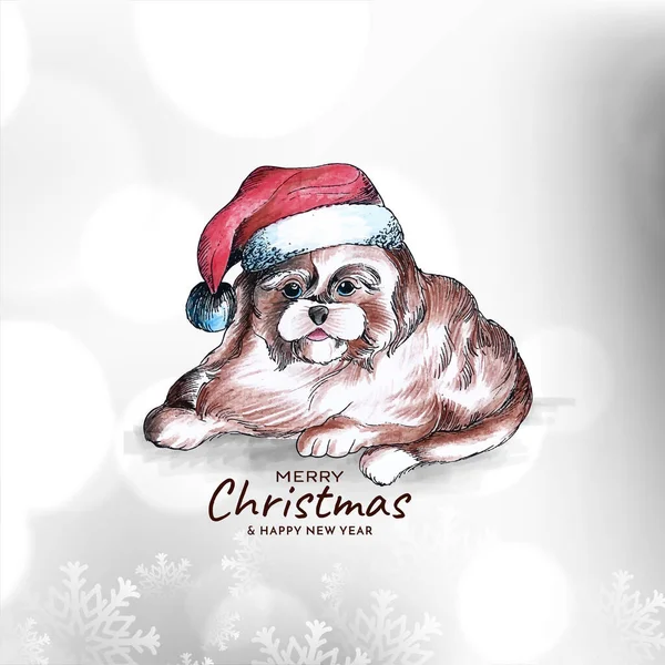 Frohe Weihnachten Festival Hintergrund Mit Schönen Hund Design Vektor — Stockvektor