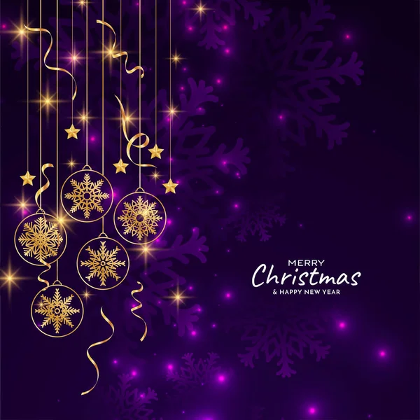 メリークリスマス祭り紫色の背景とともに黄金の要素ベクトル — ストックベクタ