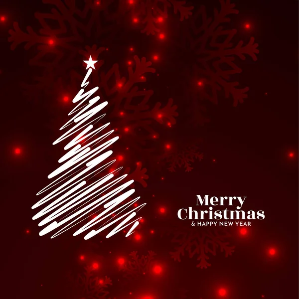 Merry Christmas Festival Red Background Line Art Tree Vector — Stock Vector