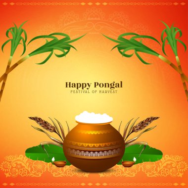Güzel Happy Pongal geleneksel Güney Hindistan festivali arka plan vektörü