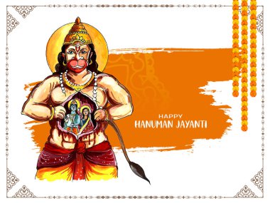 Beautiful Happy Hanuman Jayanti Indian mythological festival card vector