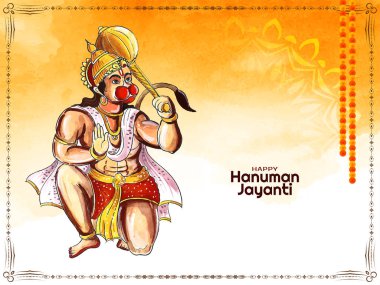 Beautiful Happy Hanuman Jayanti Indian mythological festival card vector