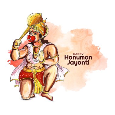 Beautiful Happy Hanuman Jayanti Indian mythological festival card vector