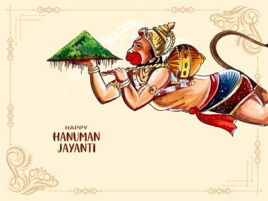 Beautiful Happy Hanuman Jayanti Indian mythological festival card vector