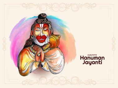 Beautiful Happy Hanuman Jayanti Indian mythological festival card vector