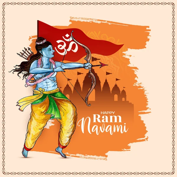 Happy Ram Navami Θρησκευτικό Ινδουιστικό Φεστιβάλ Ευχετήρια Κάρτα Φορέα Σχεδιασμού — Διανυσματικό Αρχείο