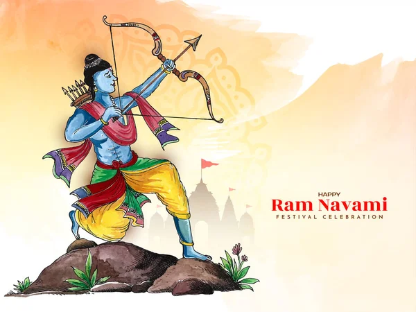 Θρησκευτικά Happy Ram Navami Ινδουιστικό Φεστιβάλ Γιορτή Φόντο Σχεδιασμό Φορέα — Διανυσματικό Αρχείο