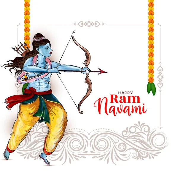 Happy Ram Navami Πολιτιστική Ινδουιστικό Φεστιβάλ Γιορτή Ευχετήρια Κάρτα Σχεδιασμό — Διανυσματικό Αρχείο