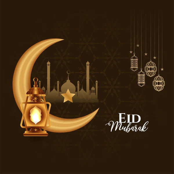 Eid Mubarak Festival Greeting Stylish Crescent Moon Background Design Vector — Stock Vector