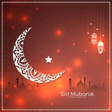 Güzel Bayram Mübarek Festivali İslami Kart Hilal Ay tasarım vektörünü selamlıyor