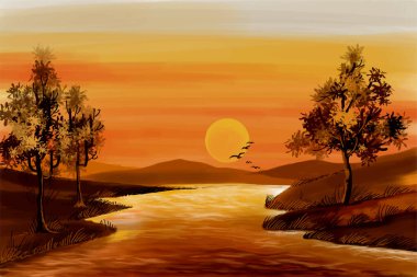 Dekoratif güzel gün batımı sahne zarif arkaplan vektörü