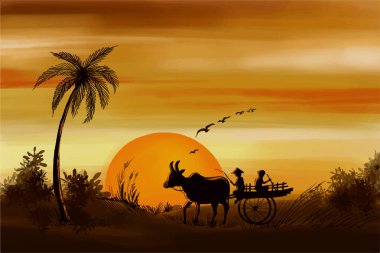 Güzel gün batımı sahne arkaplan illüstrasyon vektörü