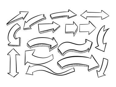 El çizimi karalama sanatı vektör ok koleksiyonu modern set vektörü