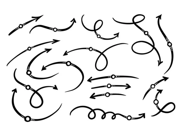 Dessiné Main Vecteur Art Doodle Flèche Courbée Vecteur Ensemble Moderne — Image vectorielle