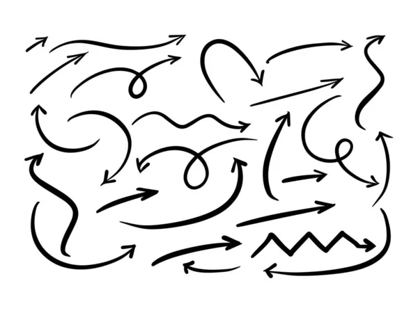 Art Ligne Dessiné Main Doodle Style Vectoriel Flèche Pointeur Collection — Image vectorielle