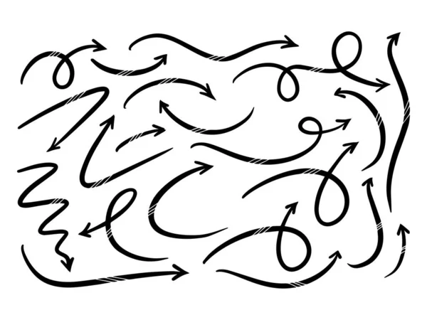 Linea Arte Stile Scarabocchio Disegnato Mano Vettore Freccia Puntatore Collezione — Vettoriale Stock