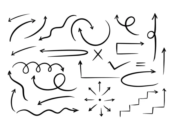 Handgezeichnete Linie Kunst Doodle Stil Vektor Pfeil Sammlung Vektor — Stockvektor