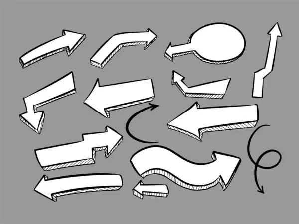 Linha Arte Mão Desenhado Doodle Estilo Vetor Seta Ponteiro Coleção — Vetor de Stock