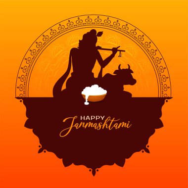 Güzel Mutlu Janmashtami festivali kutlama kartı vektörü