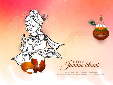 Zarif Mutlu janmashtami Hindu festivali kutlama kartı vektörü