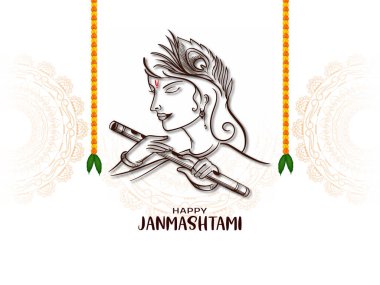 Krishna çizgisi sanat tasarım vektörlü Janmashtami festival kartın kutlu olsun.