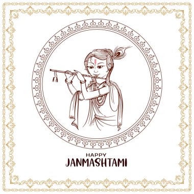 Sanat kralı Krishna tasarım vektörlü Janmashtami festival kartın kutlu olsun.