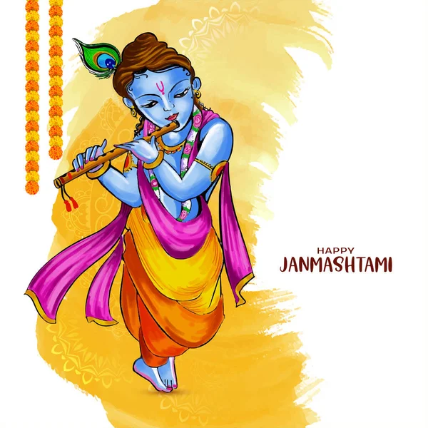 Dekoratif Happy Janmashtami Festival Vektor Desain Kartu Religius - Stok Vektor