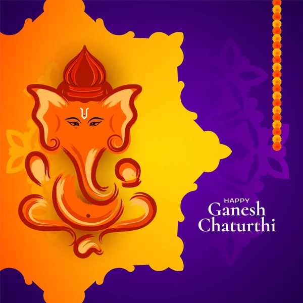 Belo Feliz Ganesh Chaturthi Hindu Festival Religioso Vetor Cartão —  Vetores de Stock