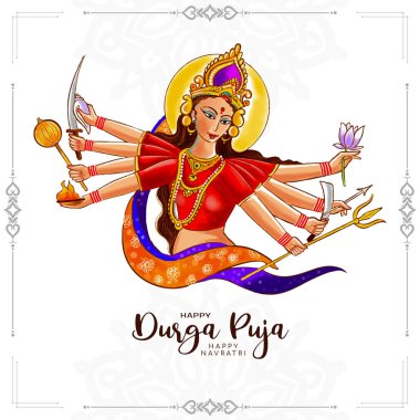 Dini Mutlu Navratri ve Durga puja festivali tebrik kartı vektörü
