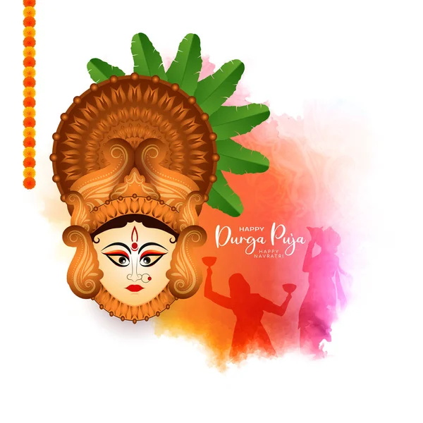 Feliz Navratri Durga Puja Hindú Festival Decorativo Fondo Vector — Vector de stock