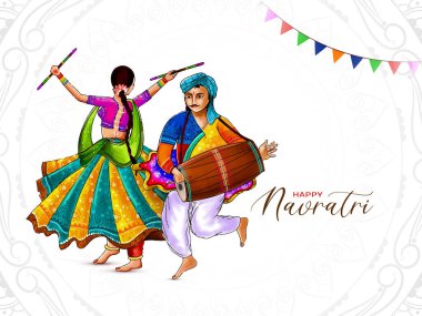 Happy navratri dandiya garba night celebration greeting card vector clipart