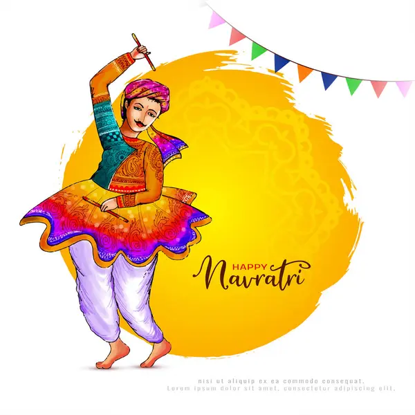 Feliz Navratri Dandiya Garba Noche Tradicional Festival Fondo Vector — Vector de stock