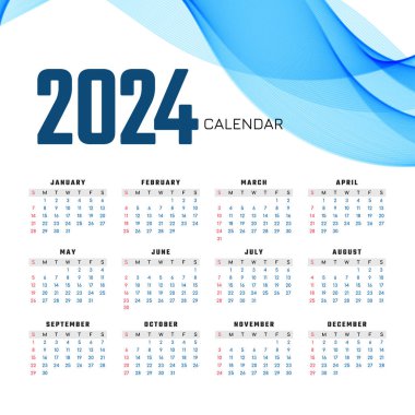 Güzel 2024 yeni yıl takvim dekoratif tasarım vektörü