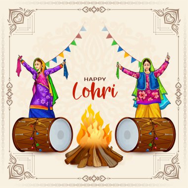 Şık Mutlu Lohri geleneksel Hint festivali arkaplan tasarım vektörü