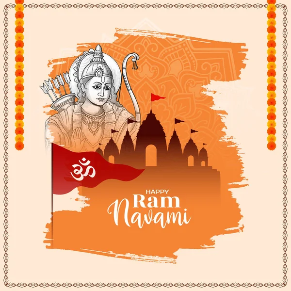 Happy Ram Navami Παραδοσιακή Ινδουιστική Κάρτα Σχεδιασμό Διάνυσμα — Διανυσματικό Αρχείο