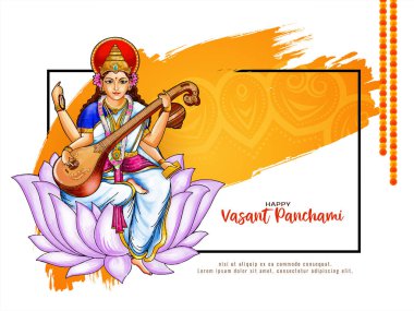 Tanrıça Saraswati illüstrasyon vektörüyle Mutlu Vasant Panchami geleneksel Hint festivali