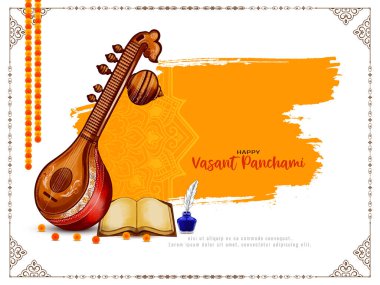 Veena illüstrasyon vektörlü Mutlu Vasant Panchami festival kartı