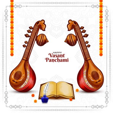 Veena tasarım vektörüyle Mutlu Vasant Panchami dini Hint festivali geçmişi