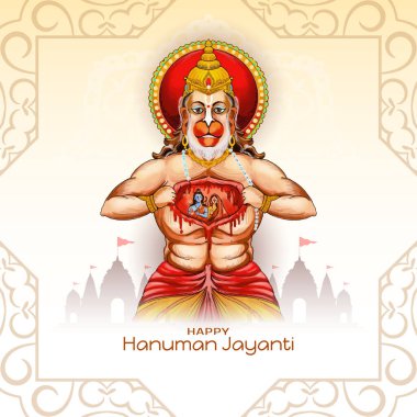 Güzel Mutlu Hanuman Jayanti Hindu dini festival tebrik kartı vektörü