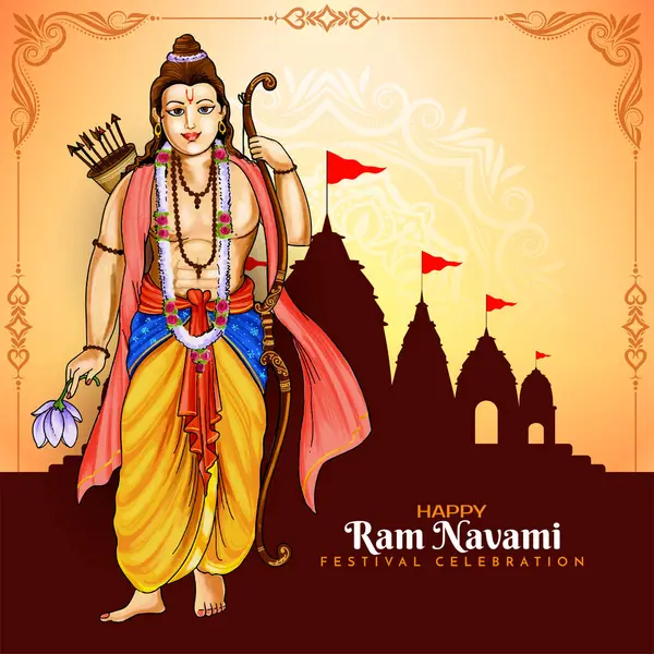 Όμορφη Happy Shree Ram Navami Γιορτή Κάρτα Σχεδιασμό Διάνυσμα — Διανυσματικό Αρχείο