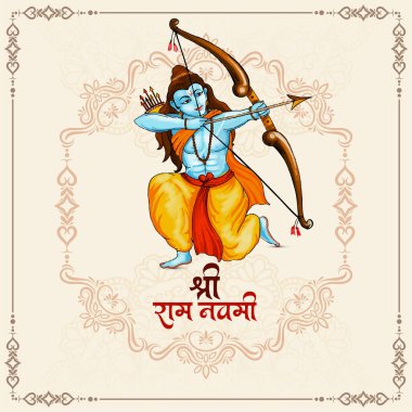 Güzel mutlu Ram Nawami Hint festivali kartı ve Lord Rama vektörü.